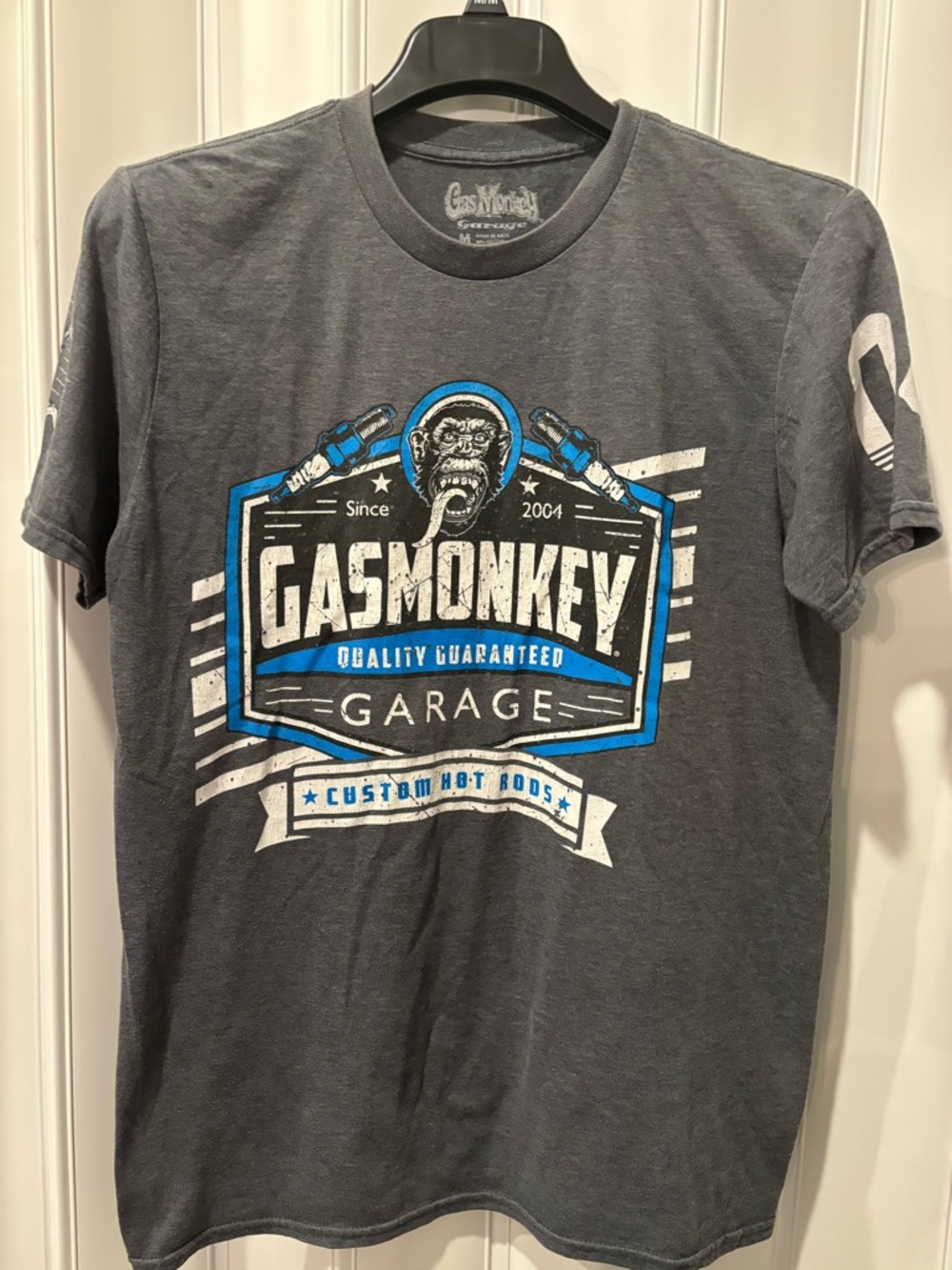 GasMonkey Garage Logo Graphic Tee - Charcoal with Blue & White Print